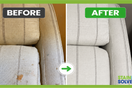 Same light upholstered living room chair after Gia B cleaned the fabric with Stain Solver