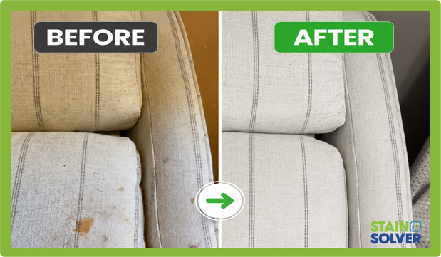 Same light upholstered living room chair after Gia B cleaned the fabric with Stain Solver